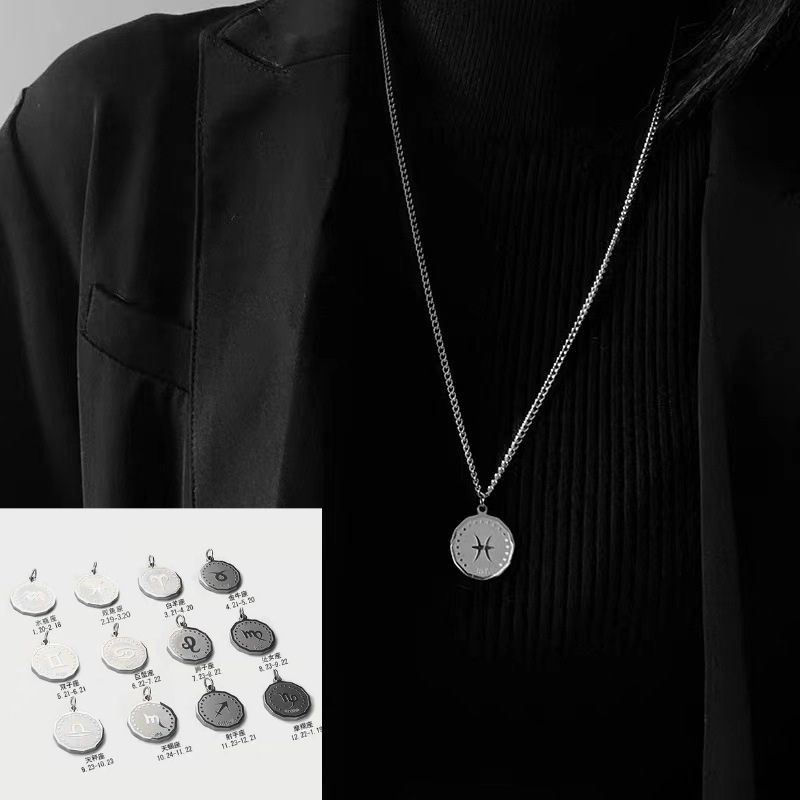 Vòng cổ Thép Không Gỉ Mặt 12 Cung Hoàng Đạo Thời Trang Dành Cho Nam