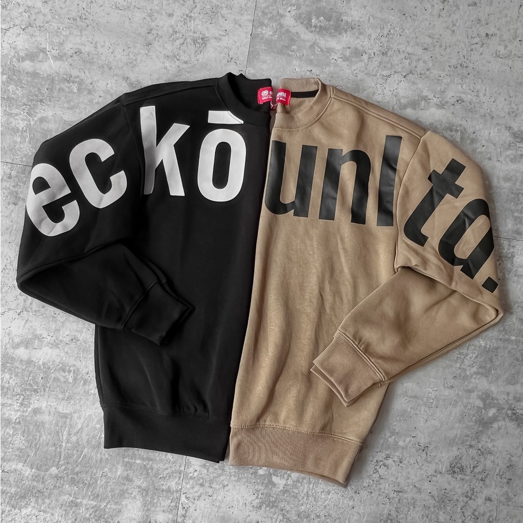 B-tb-Áo thun dài tay ECKO OverTEXTShoulder-Đen/BE