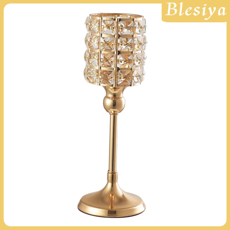 Chân đế đốt nến màu vàng đính hạt pha lê cao 21 cm