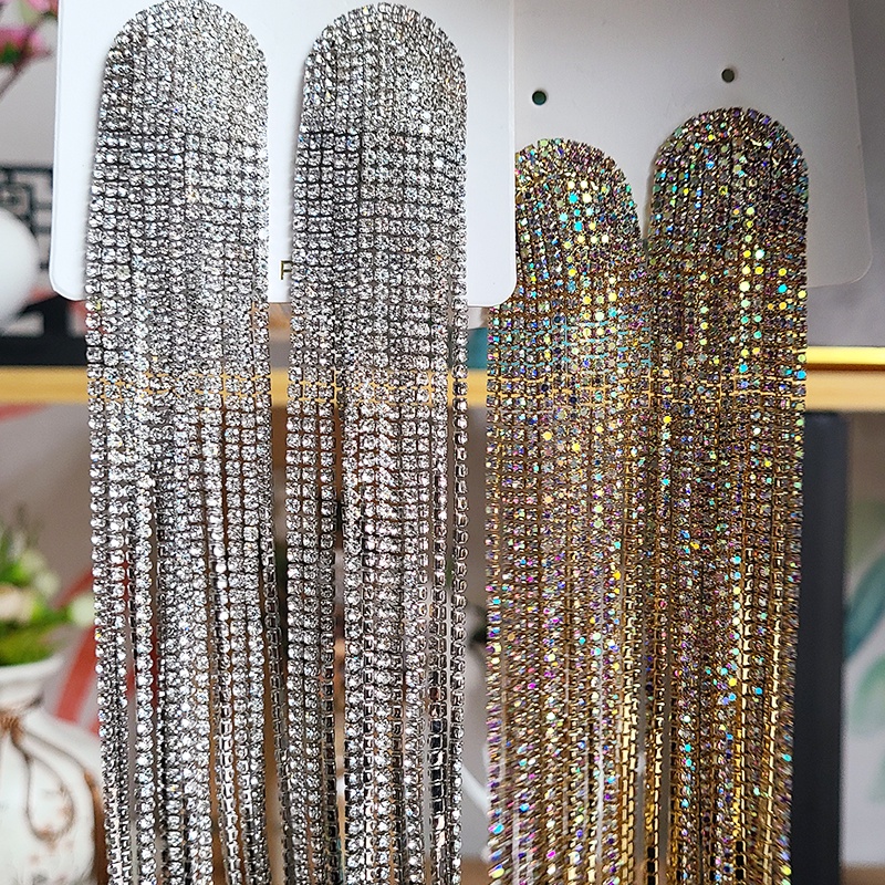 Bông Tai Dáng Dài Đính Đá Thời Trang Sang Trọng Cho Nữ