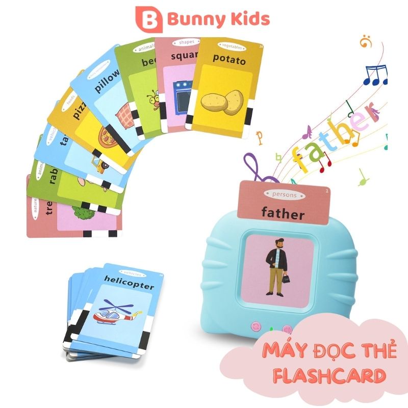 Máy Đọc Thẻ Flashcard BUNNY, Máy Đọc Thẻ Tiếng Anh 112 thẻ, 224 từ vựng và 12 chủ đề cơ bản giúp bé học tiếng anh