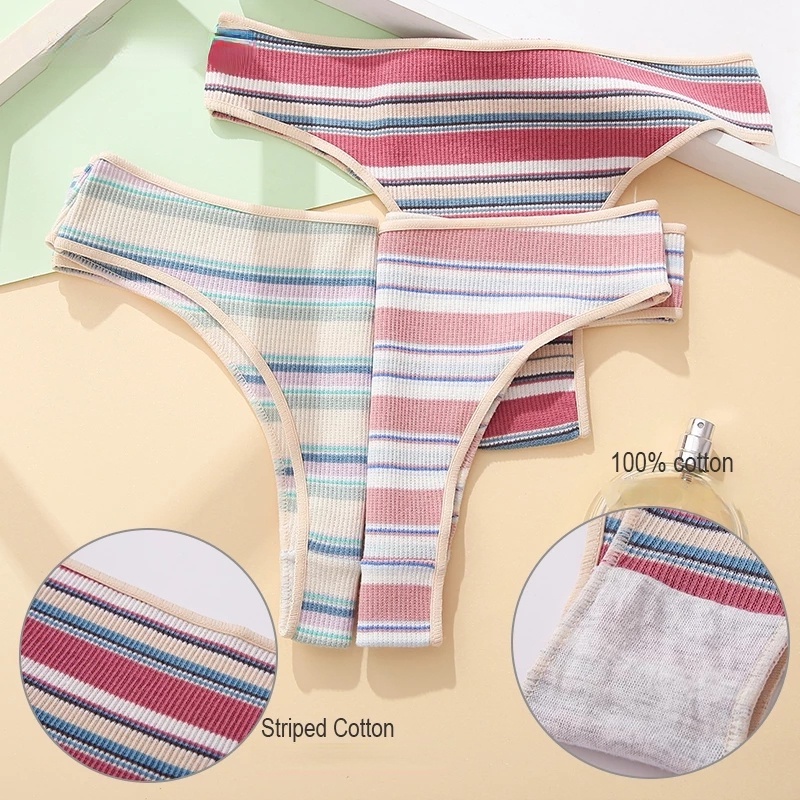 Set 3 quần lót cotton TAKETALK size S-XL họa tiết sọc ngang nhiều màu sắc ngọt ngào cho nữ