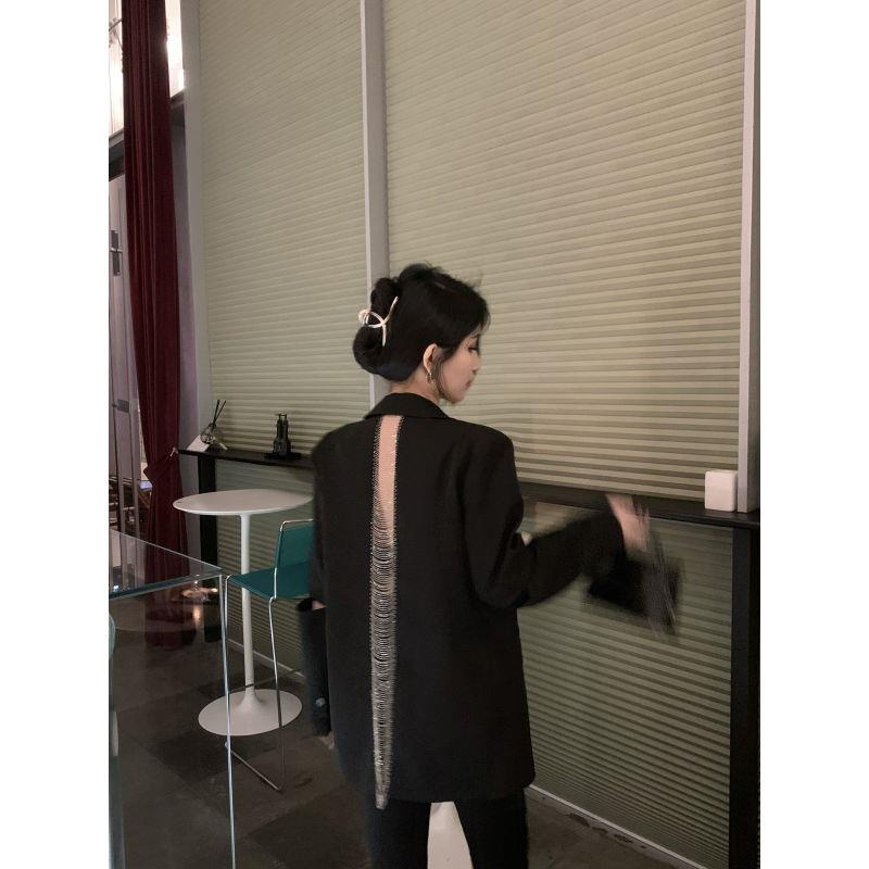Áo Khoác Vest Mỏng Hở Lưng Dáng Rộng Màu Đen Thời Trang Xuân Hè Cao Cấp Cho Nữ