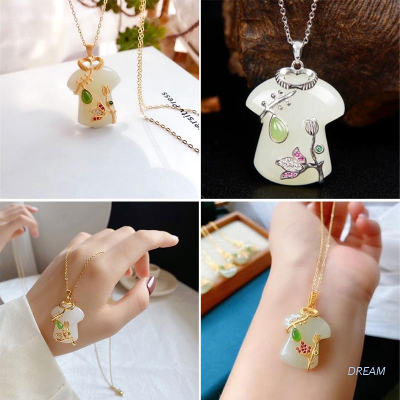 Vòng cổ Mặt Đá Ngọc Bích Trắng Phong Cách Trung Hoa