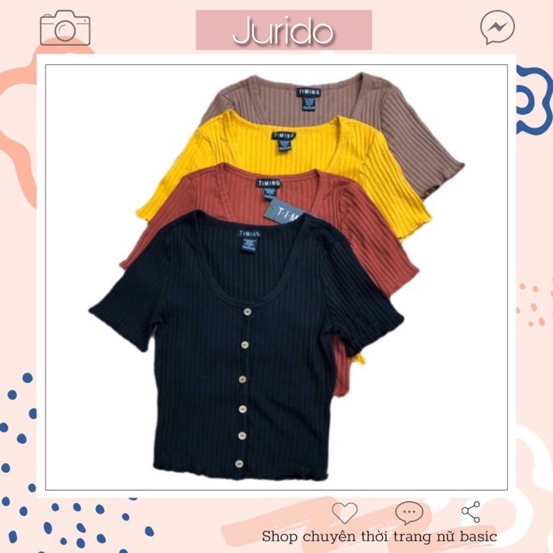 Áo thun gân nữ dáng croptop, áo croptop nữ phối nút xuất xịn F21