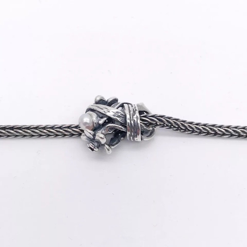 Charm xoắn hoa đính trai bạc s925 - Hàng Cao Cấp- vừa vòng Trollbeads và pan