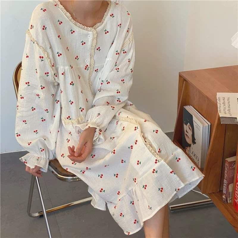 Váy ngủ linen xương rồng+ cherry