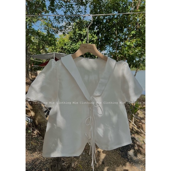 MIE MIN Mie Tops tafta thắt nơ