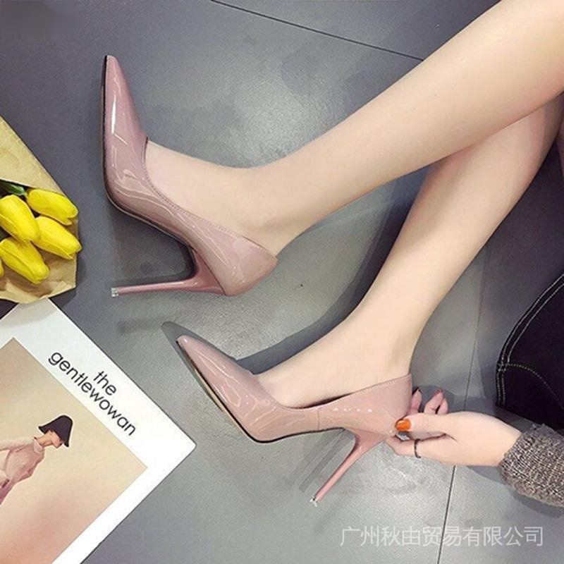 Giày Cao Gót Mũi Nhọn 7cm Màu Xanh Dương Đen Bóng Gợi Cảm Phong Cách Âu Mỹ Thời Trang Lea 6JAX
