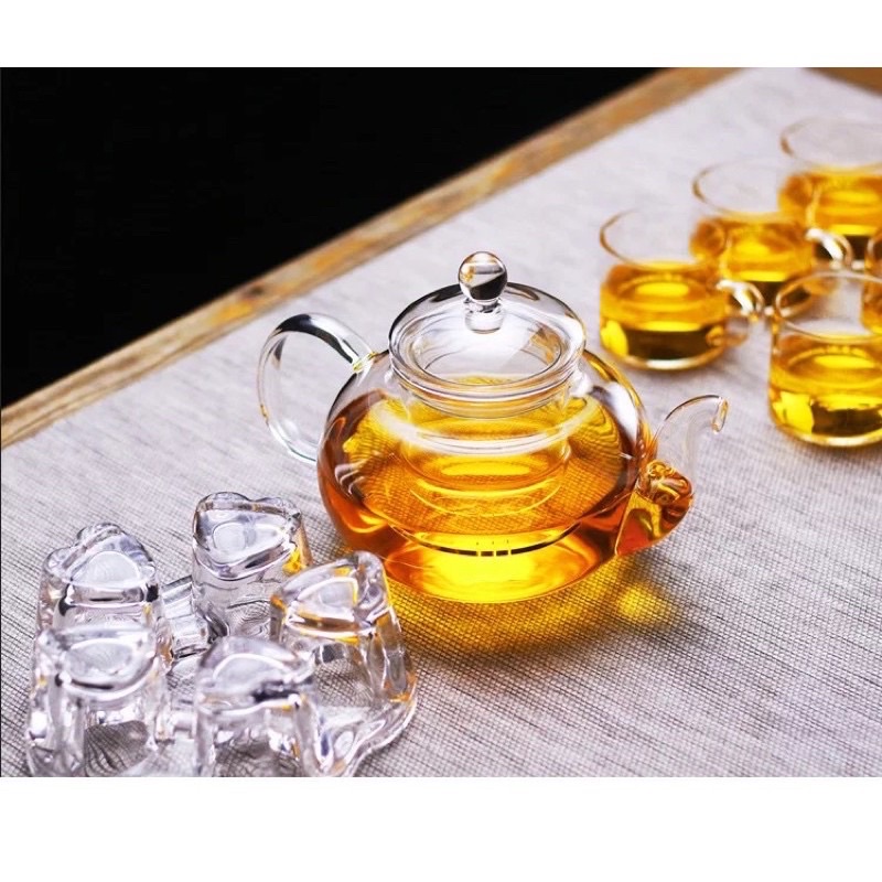 Bộ ấm pha trà, bình trà thuỷ tinh cao cấp chịu nhiệt- lõi lọc và đế nến-khay gỗ-dùng uống trà hoa,saffron -decor-quà Tết | BigBuy360 - bigbuy360.vn