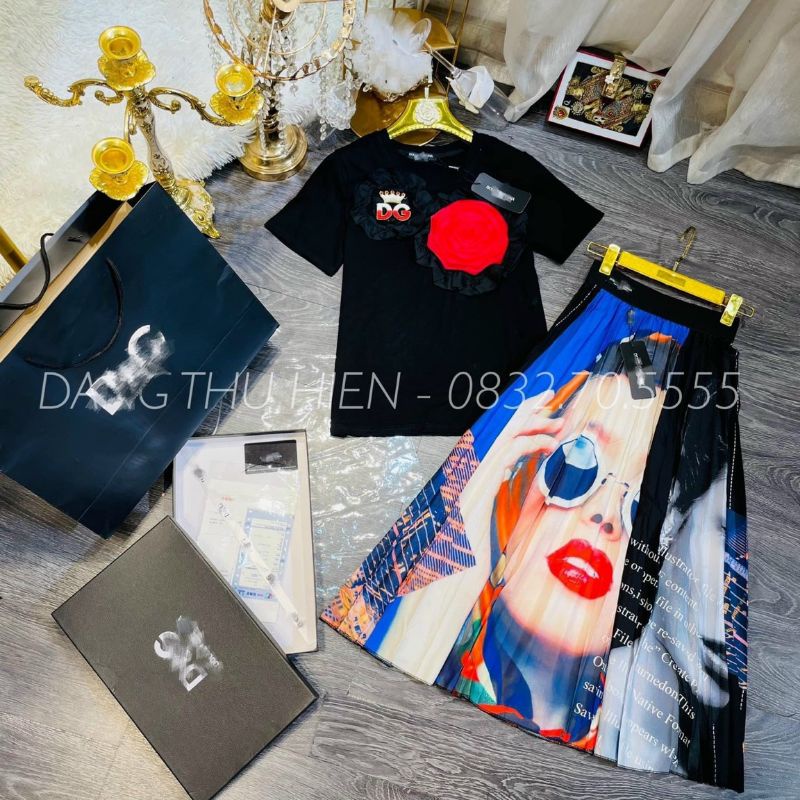 Chân váy hoạ tiết dáng dài hàng QC