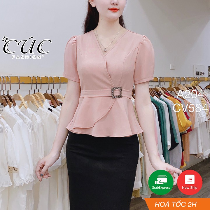 Áo sơ mi nữ cao cấp công sở Cúc Fashion A204 áo somi đai đá