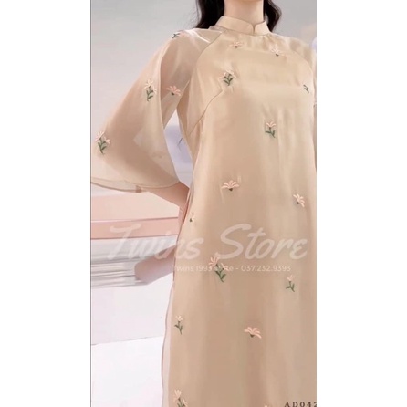 Áo Dài Bốn Tà Voan Thêu Cao Cấp Cúc Chi