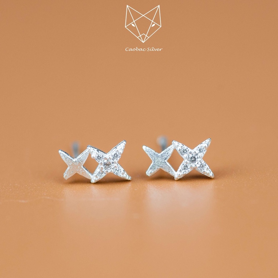 Khuyên Tai Bạc Nữ CaoBac Silver Hai Sao Bốn Cánh Tinh Tế Nhẹ Nhàng