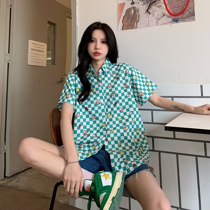 Áo sơ mi tay dài kẻ sọc caro phong cách thời trang mùa thu cho nữ