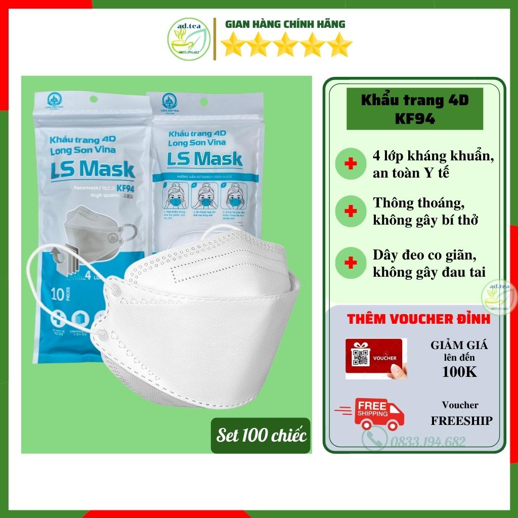 Khẩu Trang 4D KF94 LS MASK (Sét 100 Chiếc) Chống Bụi Mịn Và Kháng Khuẩn Hàng Cao Cấp