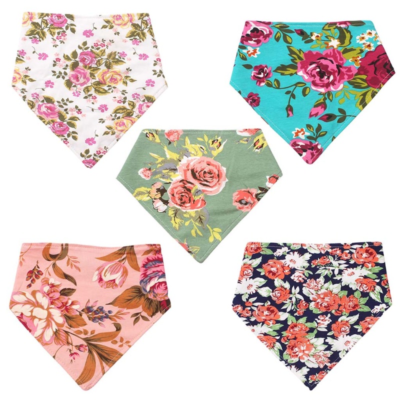Yếm Ăn Cotton Mềm Mại Hình Tam Giác In Họa Tiết Hoa Dành Cho Bé