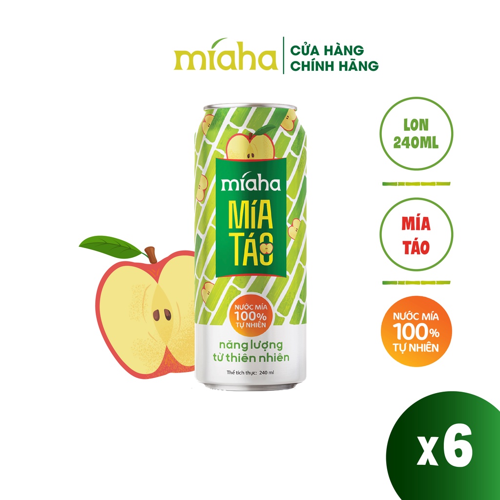 [Mã BMLTA50 giảm đến 50K đơn 99K] Combo_6_Lon Nước Mía Táo Tự Nhiên MÍAHA dung tích 240ml/Lon