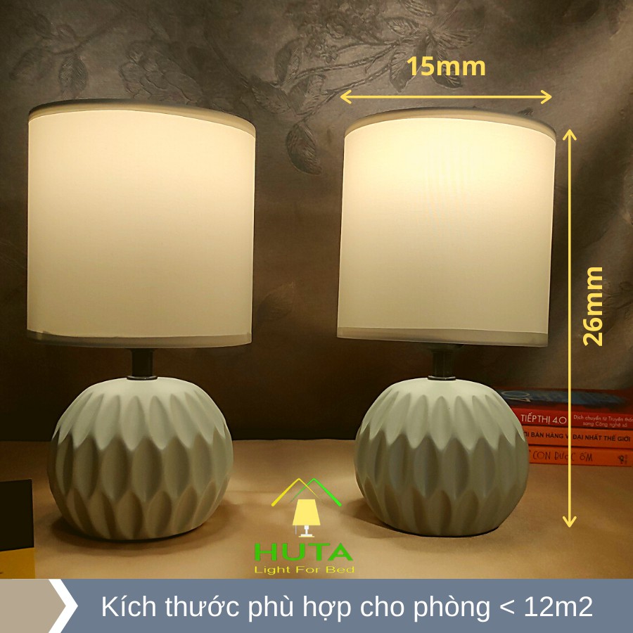 [VIDEO, ẢNH THẬT] Đèn Ngủ Để Bàn THÂN GỐM SỨ CARO, Chao Vải, Bóng Led E27, dùng trang trí decor, để đầu giường