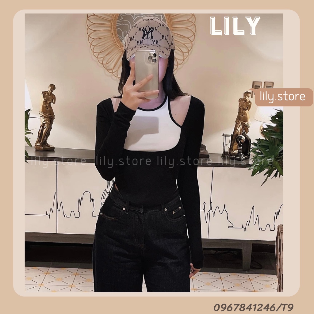Áo body cổ yếm, Áo kiểu tay dài cổ yếm vạt bầu sang chảnh, áo kiểu croptop nữ 3 màu đen, be, nâu S,M, L T9 LILY