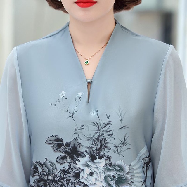 Áo trung niên nữ thời trang phối tay voan thanh lịch, hoạ tiết trẻ trung, sang chảnh NV0159