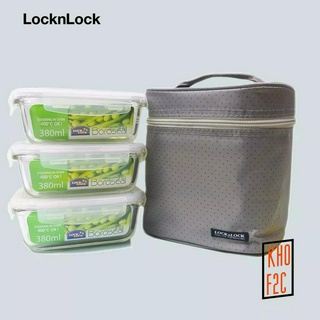[LocknLock] Bộ hộp cơm thủy tinh chịu nhiệt LLG422S4 túi xám
