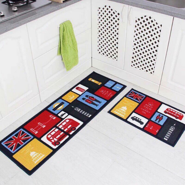 Bộ thảm bếp 2 cái ( nhiều họa tiết - mặt đáy cao su chống trượt ) giao mẫu ngẫu nhiên