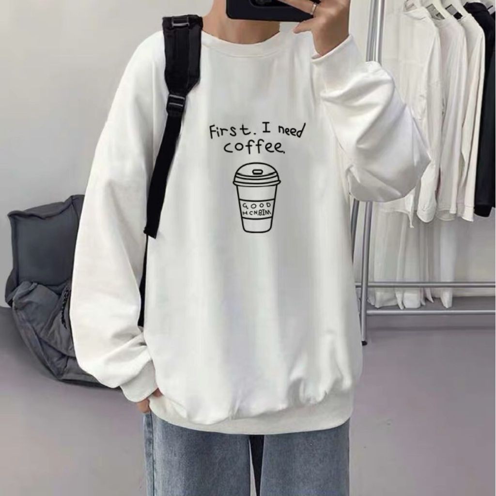 [THỜI TRANG HÈ- FREE SHIP ] ÁO SWEATER NỈ UNISEX I NEED COFFEE FORM RỘNG NAM NỮ MÀU TRẮNG | WebRaoVat - webraovat.net.vn