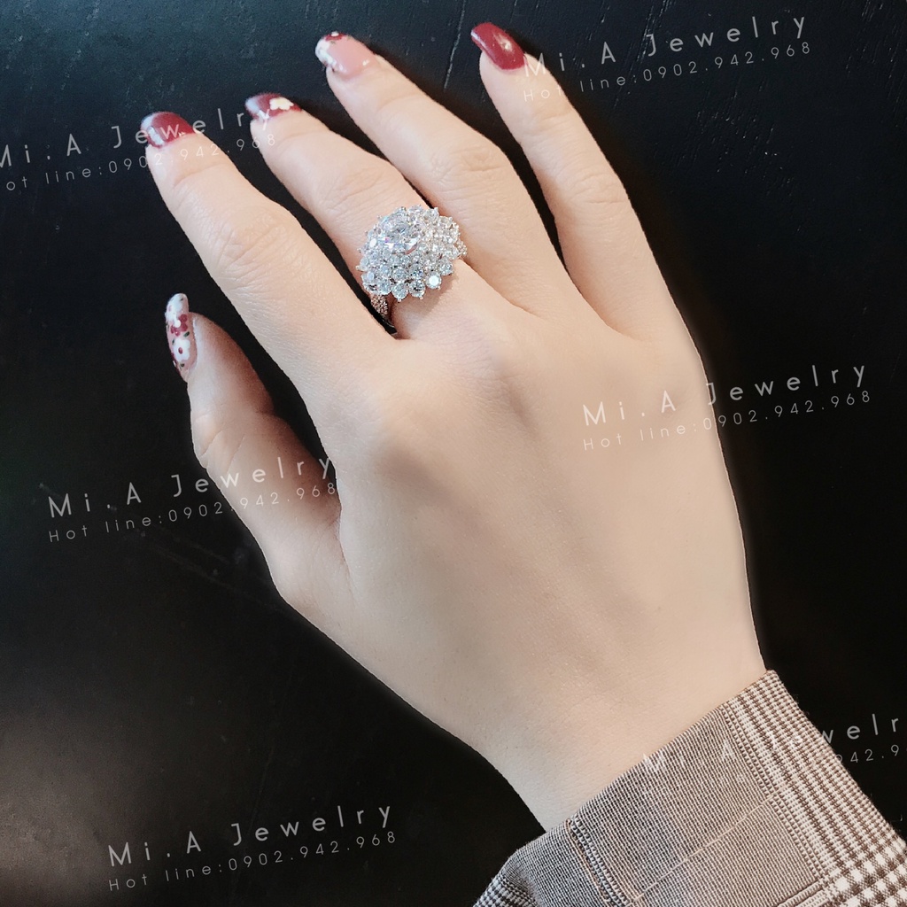 Nhẫn bạc Ý S925 nữ MiASJ N012 hình cánh hoa đính đá cao cấp, sang trọng