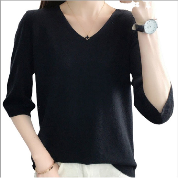 Áo len trơn nữ tay lỡ phong cách hàn quốc