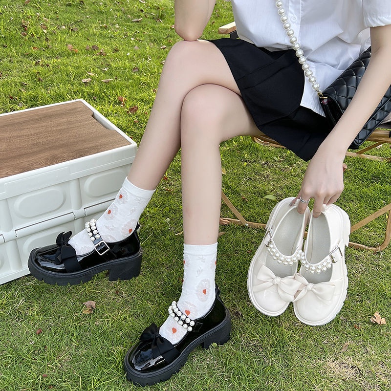 Giày Búp Bê Da Đính Ngọc Trai Phong Cách Lolita Thời Trang Xuân Thu 2022 Cho Nữ