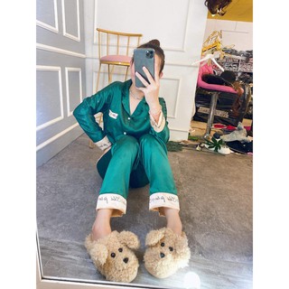 Bộ lụa gấm mặc ở nhà, bộ pizama tay dài quần dài chất bao đẹp