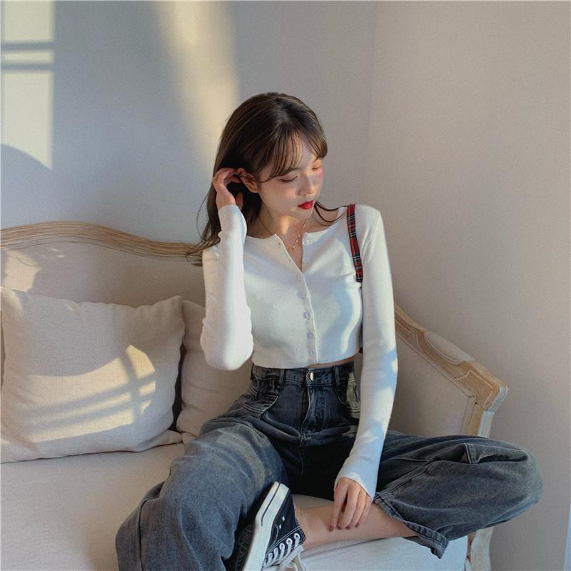 Áo Croptop YAN Tay Dài Nữ - Áo len gân mỏng dài tay croptop phong cách Hàn Quốc - ÁO CARDIGAN dáng Ngắn CRT | BigBuy360 - bigbuy360.vn