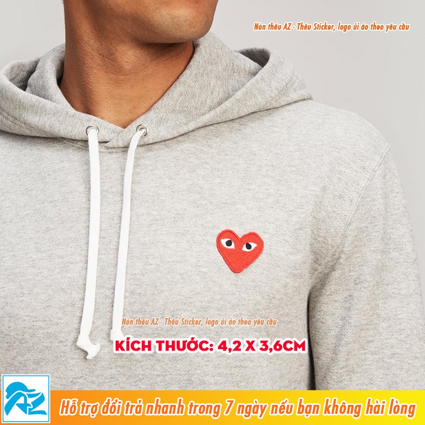 Patch vải thêu hình comme des garcons trái tim - Sticker Logo ủi quần áo balo S151
