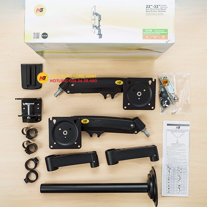 Giá Treo 2 Màn Hình NB H180 22 - 32 Inch / ErgoTek EZ2 - EZ3 Tay Treo Hai Màn Hình Kẹp Bàn [ Cao Cấp Hơn NB F160 ]