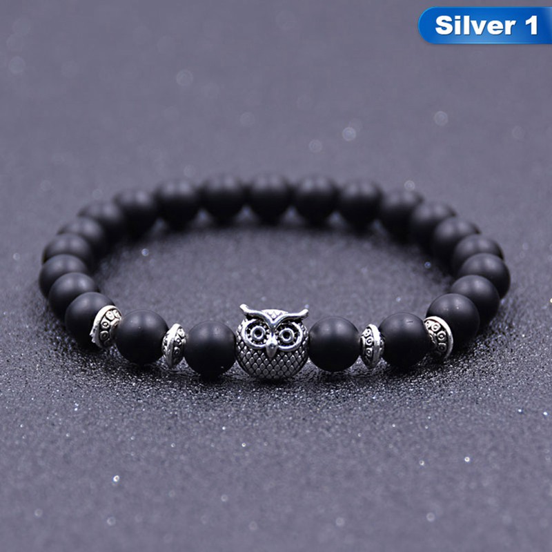 Vòng đeo tay hạt đá tự nhiên phối phụ kiện hình cú đẹp mắt dành cho nam và nữ