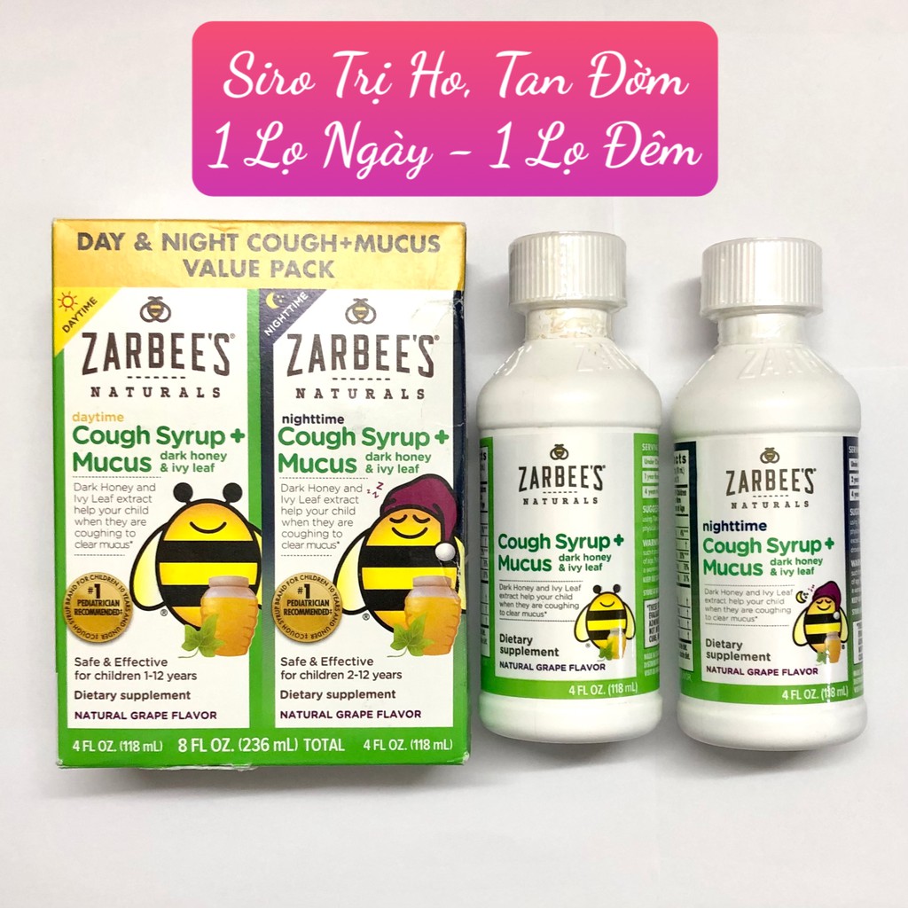 ❤️ Siro Zarbee’s Cough Syrup Day & Night (1 Ngày+1 Đêm) Mỹ, Hương Nho thơm ngọt [Date 6/2022]
