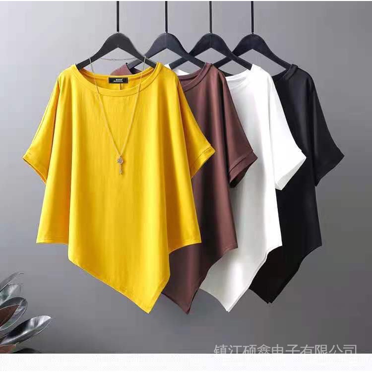 Áo Thun Ngắn Tay Cổ Tròn Thiết Kế Bất Đối Xứng Thời Trang Cho Nữ