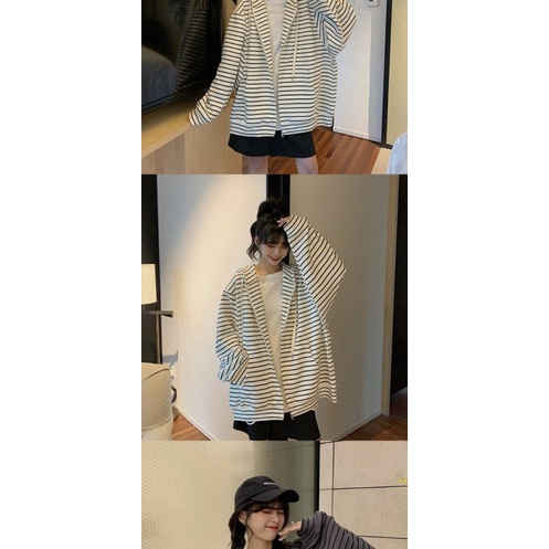 Áo Khoác Nỉ Nữ Dây Khóa Kéo Form Rộng Có Nón Lớn Chất Sọc Dệt Mặc Mát Che Nắng Tốt Phù Hợp Mọi Nơi [NEW UNISEX]