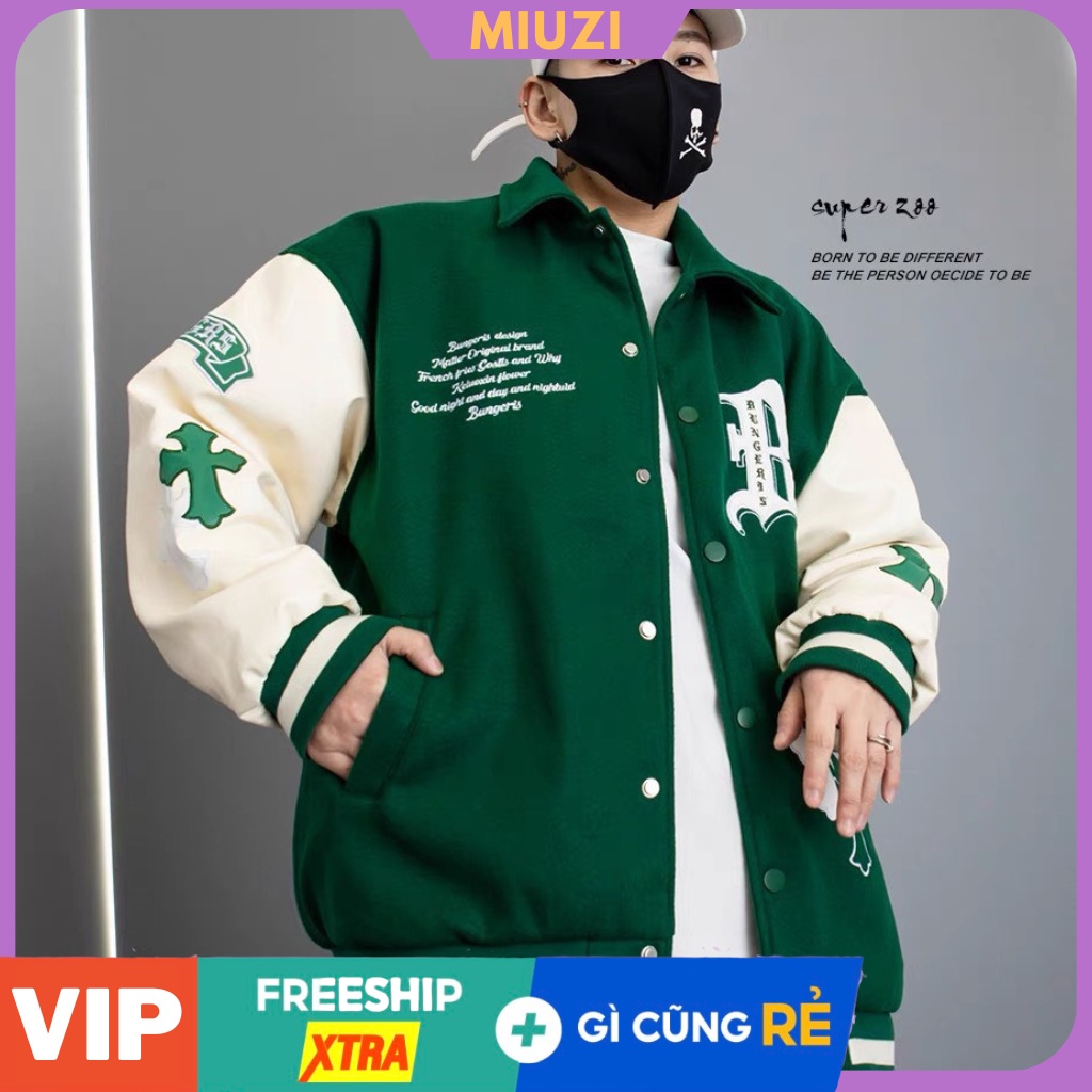 Áo varcity nam 2023 3 màu hot nhất năm,áo bomber vải dạ tay da logo thêu cao cấp DT130
