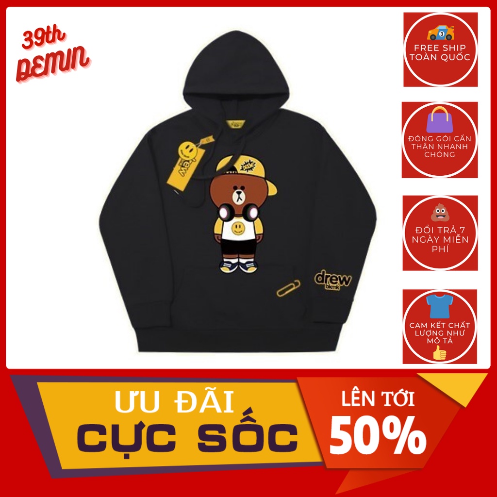Áo Hoodie Drew House GẤU POOH SAD unisex nam nữ 2 màu đen trắng