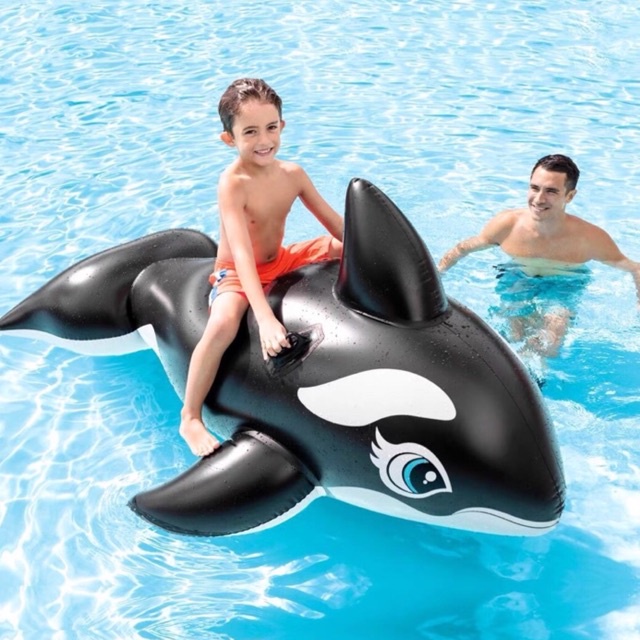 Phao bơi cá voi đen và xanh cỡ lớn 193*119cm, phao bơi intex khổng lồ cho trẻ em, người lớn đi biển, phao bể bơi đẹp