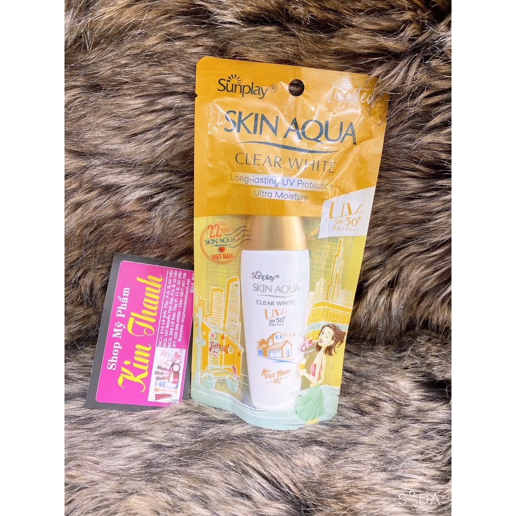 Kem chống nắng Skin Aqua nắp vàng Sunplay Clear White SPF50+ PA++++ 25g, 55g kiểm soát nhờn và dưỡng da sáng mịn