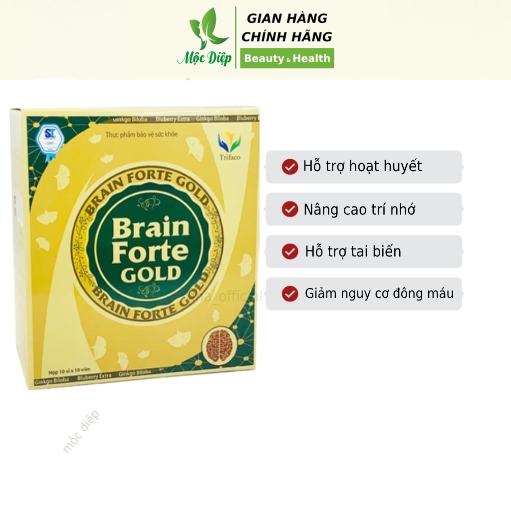 Hoạt huyết dưỡng não - Viên uống bổ não Brain Forte Gold giảm rối loạn tiền đình - tuần hoàn máu não - Mộc Diệp