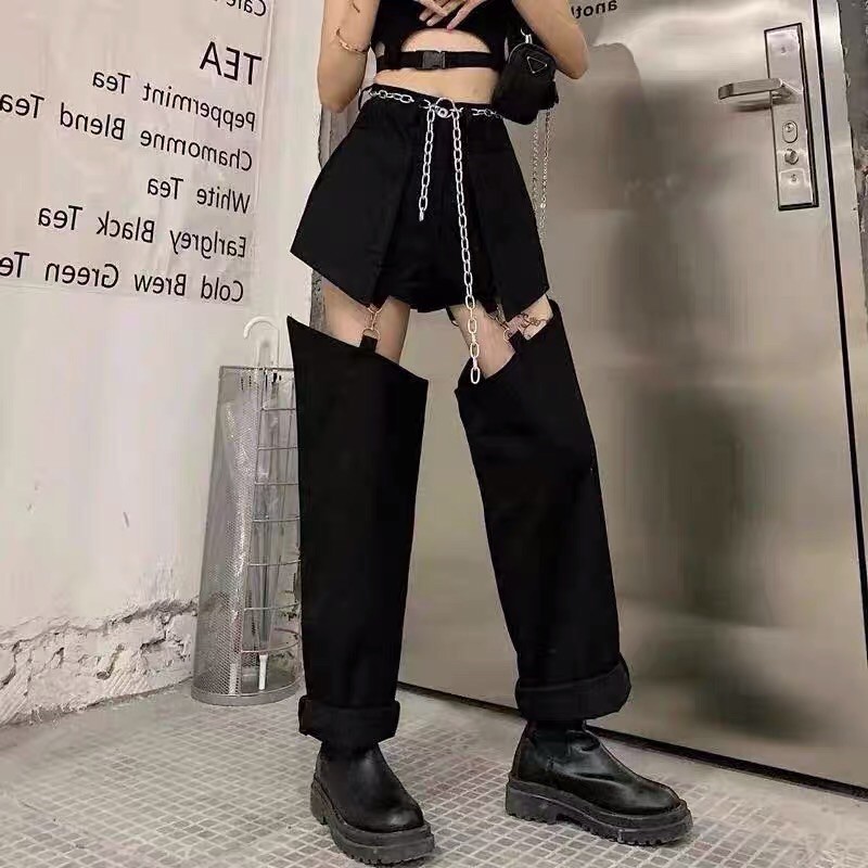 Quần jeans bò nữ cá tính thiết kế có thể tháo rời đủ size