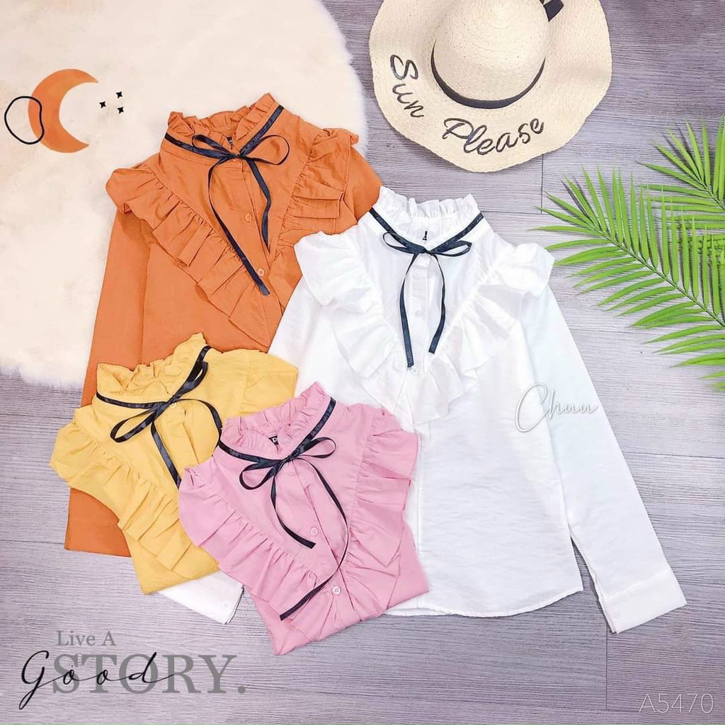 Sơ Mi Kiểu Cổ Lọ Nhún Bèo Tay Dài Búp Đáng Yêu - Áo Kiểu Công Sở Ulzzang TT