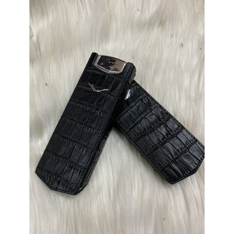 Bao da Vertu Singnature S đứng dập vân đen