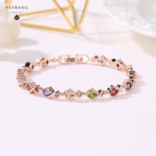 FAYBANG Vòng Tay Dây Phong Thủy Cho Người Phụ Nữ Thời Trang Phụ Kiện Bicolor Tròn Nhiều Màu Đá Cubic Zirconia Bóng Mạ Vàng Đeo Dây Chuyền Cho Quà Tặng