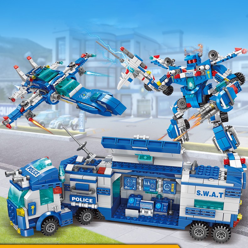 [700 CHI TIẾT] ĐỒ CHƠI XẾP HÌNH LEGO XE CẢNH SÁT SWAT XANH DƯƠNG LEGO ROBOT BẢO VỆ THÀNH PHỐ