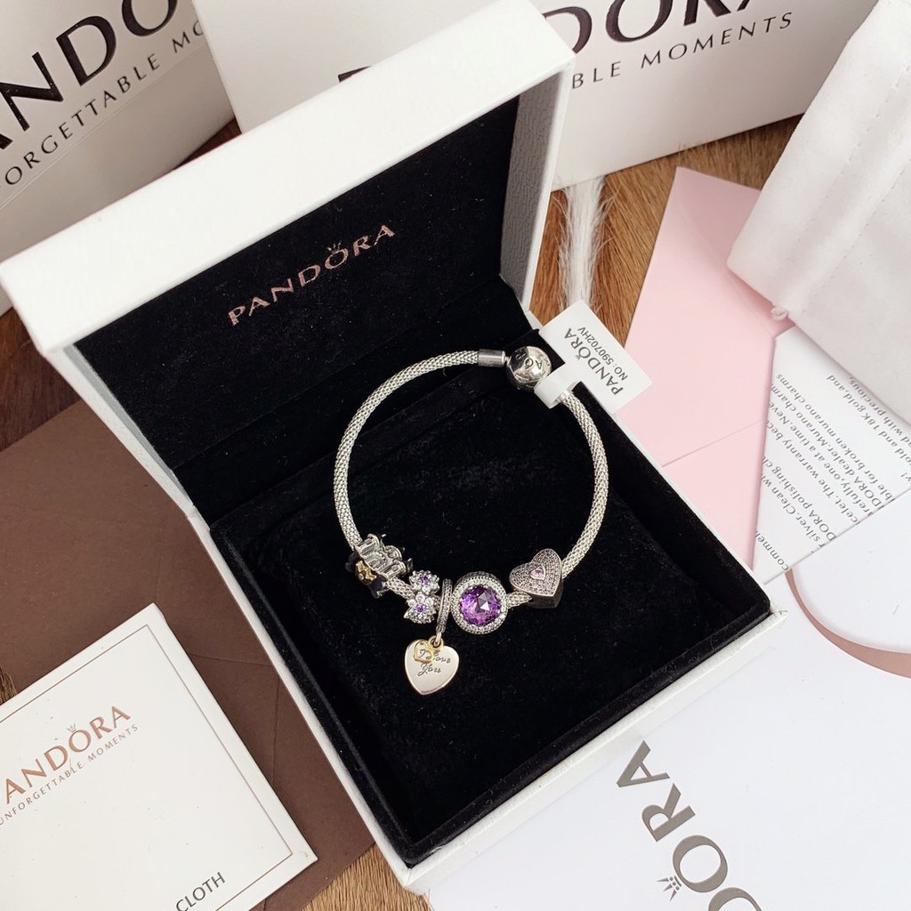 CHARMS Pandora Vòng Tay Mạ Vàng Hồng Đính Đá Mắt Mèo Thời Trang 2021 Asad654642